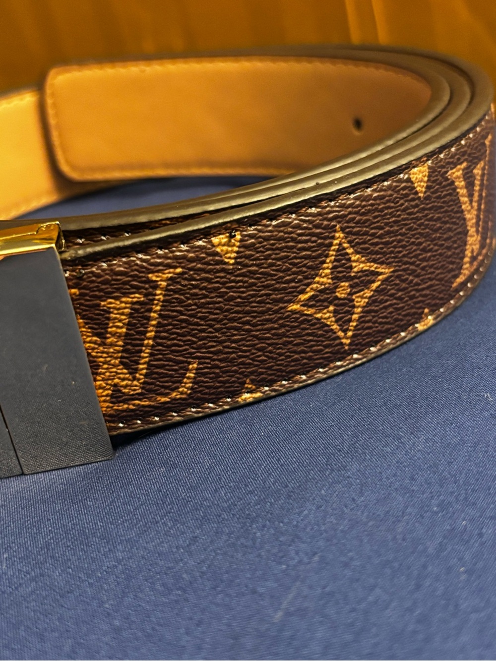 Brand New (I have a Dream ) Brown Monogram Belt with Yellow Patch and LV Buckle - Picture 4 of 7